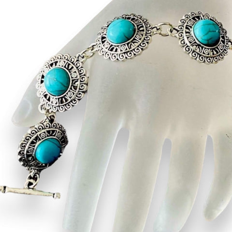 Silver Filagree Turquoise Toggle Bracelets
