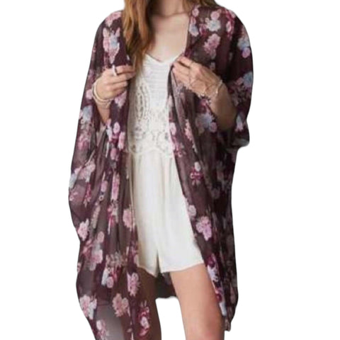 Women's Floral Mid Length Kimono Robe - One Size Fits Most