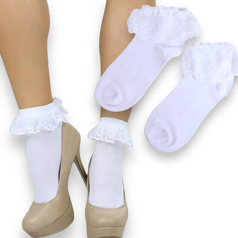 Women's white embroidery lace ankle socks - Size 5-9 - Wild Time Fashion