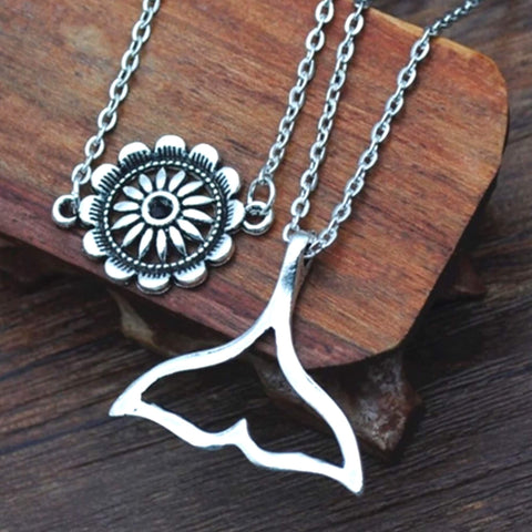 Charming Whale Tail Floral Layering Necklace