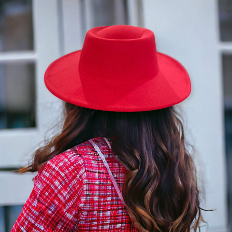 Eye Catching Red Extra Wide Brim Fedora Hat - Wild Time Fashion