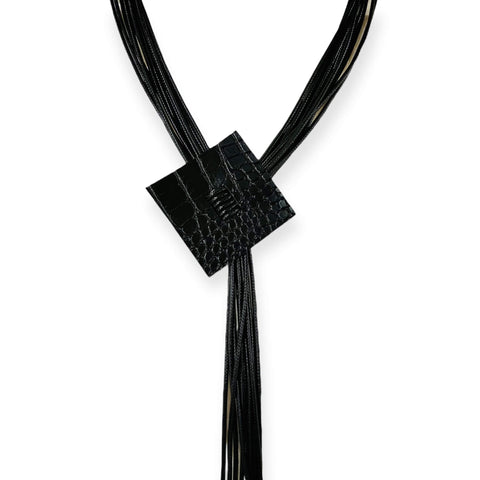 Black Leather Tassel Statement Necklace