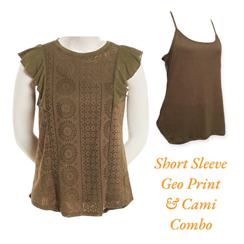 Women's Short Sleeve Cut Out Geo Top
