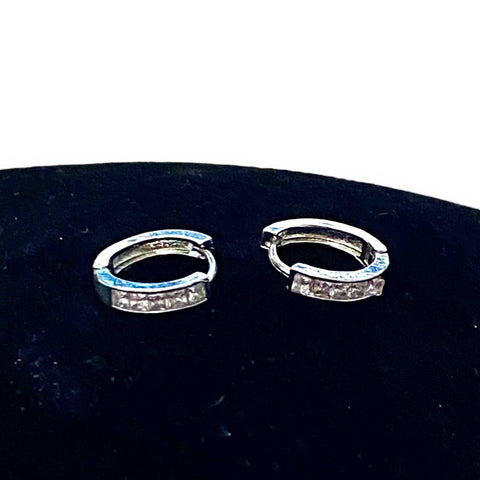 Silver Channel Set Crystals Hinge Hoop Earrings