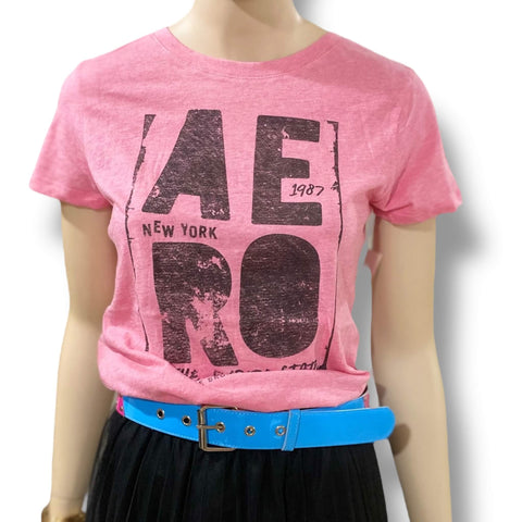 Aeropostale pink short sleeve graphic tee black print worn