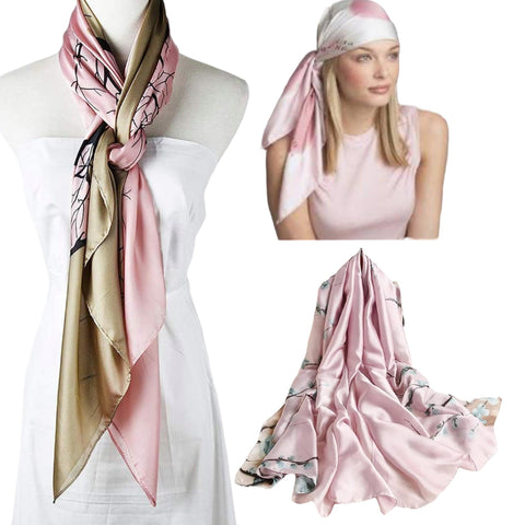 Elegant Oversized Print Silk Scarves- Wild Time Fashion