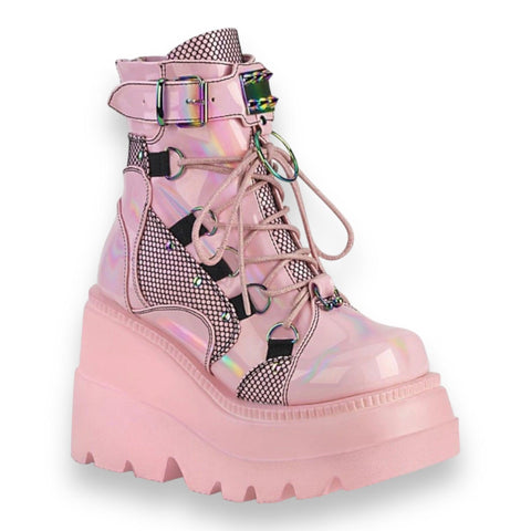 Pink Patent Platform Combat Boots - Wild Time Fashion 