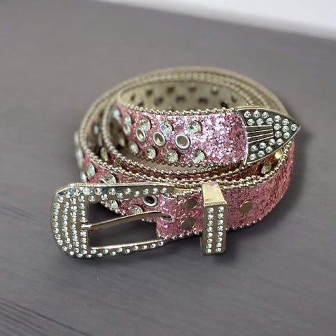 Glam Silver Studs Rhinestone Belt Pink rhinestone belt with oversized silver buckle and tip