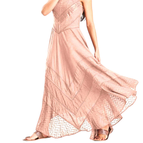 Women's Pink Short Sleeve Elegant Maxi Dress, Embroidered, Festival, Renaissance, Elegant Full Length Dress - Wild Time Fashion