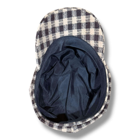 Classic Tweed Plaid Newsboy Cap – 8-Panel Baker Boy Hat (Unisex) with curved stiff brim and plaid 8-panel crown brown and cream