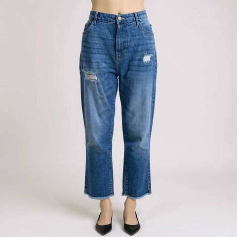 plus high rise straight leg ankle jeans in faded blue front view