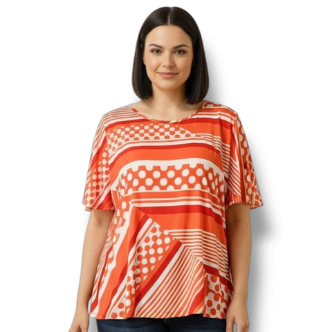 Plus Retro Red White Dots Striped Blouse retro casual year round top 1XL or  2XL 