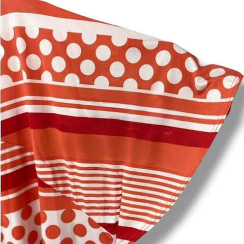 Plus Retro Red White Dots Striped Blouse fluttery sleeves for a rockabilly retro casual year round top 1XL or  2XL 