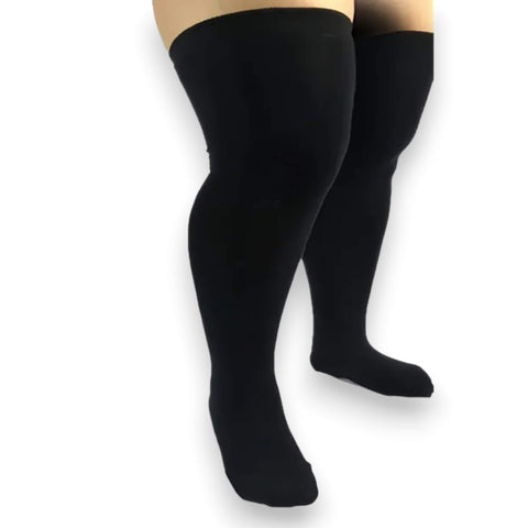 Thick black opaque thigh high stockings – warm plus size cold weather hosiery for women