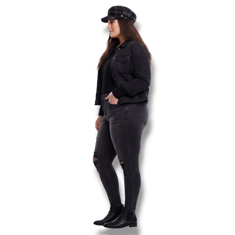 Plus Size Black Ripped Ankle Skinny Jeans - Plus Distressed Skinny Jeans / 18 / Black - Skinny Jeans