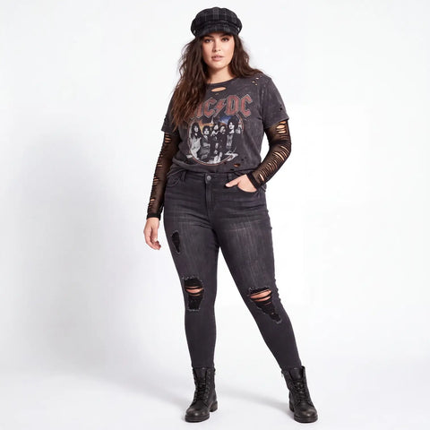 Plus Size Black Ripped Ankle Skinny Jeans - Plus Distressed Skinny Jeans / 16 / Black - Skinny Jeans