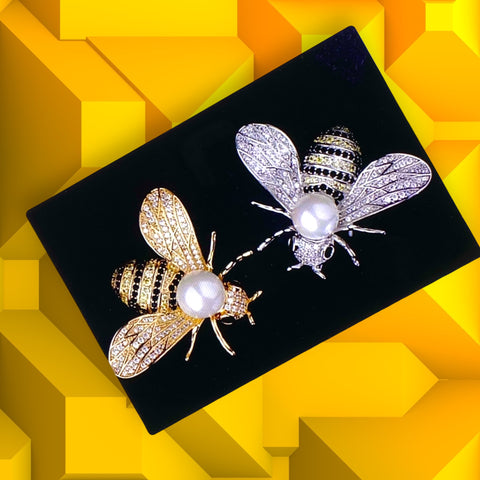 Elegant Glittery Pearl Honeybee Brooch- Wild Time Fashion