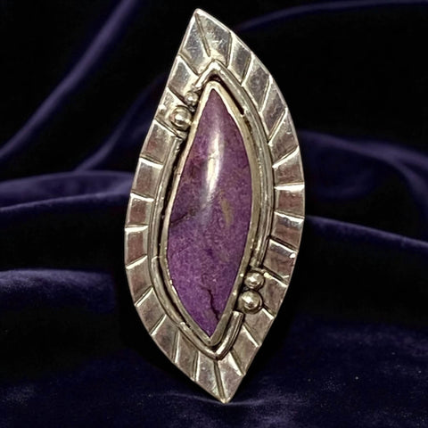 Rare Stichtite Sterling Silver Ring with Marquise Purple Gemstone and Multi Wire Wrap Band, Handmade in USA Boho Western Jewelry