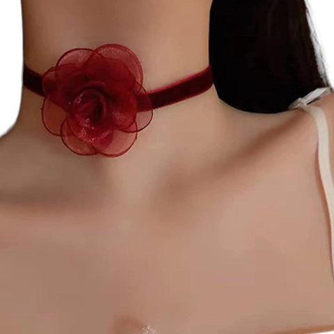 Garnet Rose Velvet Choker Necklace