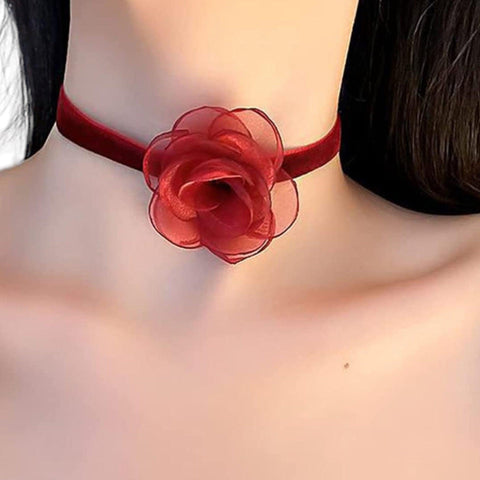 Garnet Rose Velvet Choker Necklace