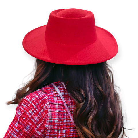 Eye Catching Red Extra Wide Brim Fedora Hat - Wild Time Fashion