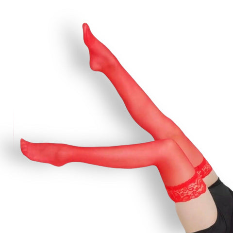 Elegant red lace thigh high stockings - One Size Fits Most - Wild Time Fashion