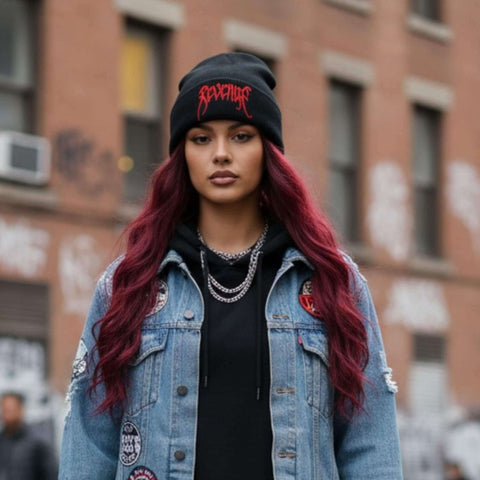 Revenge Black Knit Beanie Cap adjustable unisex headwear one size