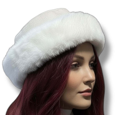 women’s soft faux fur winter bucket hat plush fluffy reversible with 2.5 inch brim in winter white dark brown or black streetwear headwear