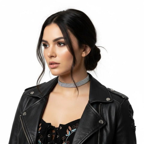 women's Colorful Rhinestone Tennis Choker with AB stones and silver-tone sparkle / 14"