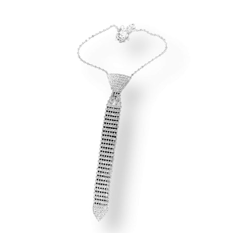 Silver Bedazzled Necktie Necklace - Wild Time Fashion