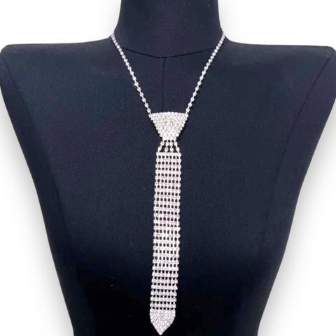 Silver Bedazzled Necktie Necklace - Wild Time Fashion