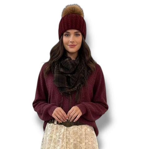 Oversized burgundy v-neck fuzzy chenille sweater with rib-knit cuffs and hem, relaxed fit long sleeve cozy knit top