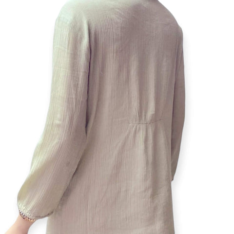Sage V-Neck Embroidery Panel Tunic Blouse