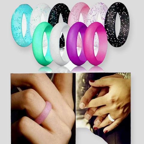 Glitter Rainbow Candy Silicone Ring Set