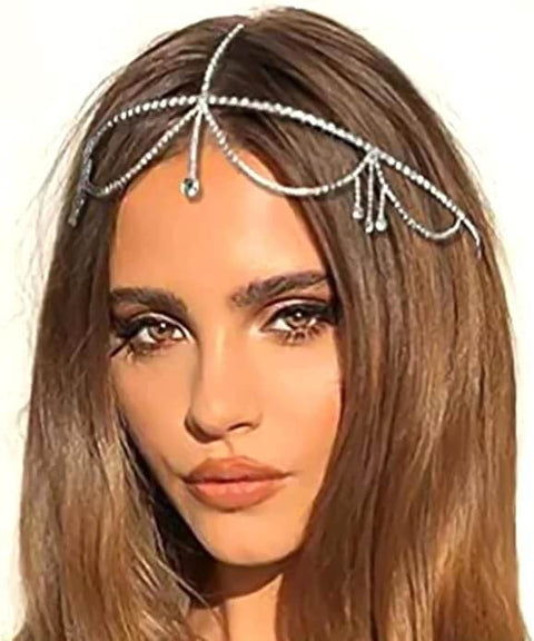 Sparkling Rhinestone Tassel Head Chain Silver Tone
