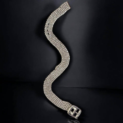 Silver Sparkle Rhinestone Buckle Anklet Adjustable to fit 8-9" 