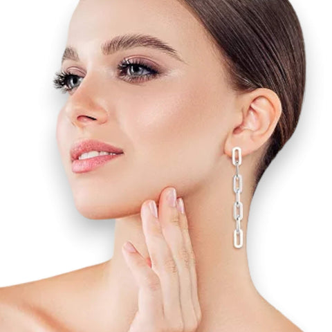 Silver U Link Dangle Earrings