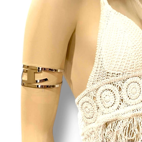 Abstract Silver Wide Upper Arm Cuff cut-out statement bracelet