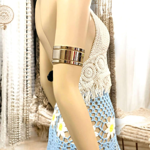 Abstract Silver Wide Upper Arm Cuff statement bracelet