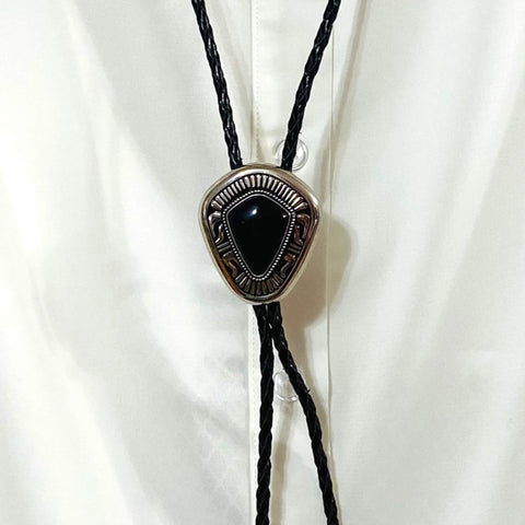 Western Gem Bolo Tie black navajo detailed pendant necktie