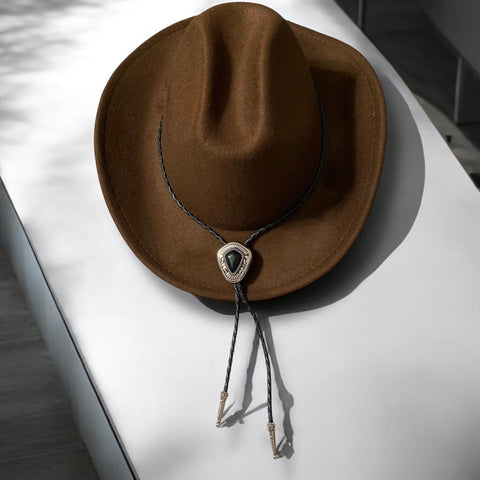 Western Gem Bolo Tie black navajo detailed pendant necktie