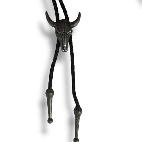 Wild West Bull Skull Cowboy Tie in antique silver, antique gold or silver tone adjustable one size bolo tie genderless necktie! 
