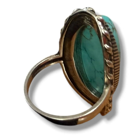 Silver Braided Oval Turquoise Statement Ring in 925 sterling silver with real turquoise