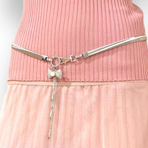 Women's Elegant Silver Bow Body Chain Belt - One Size