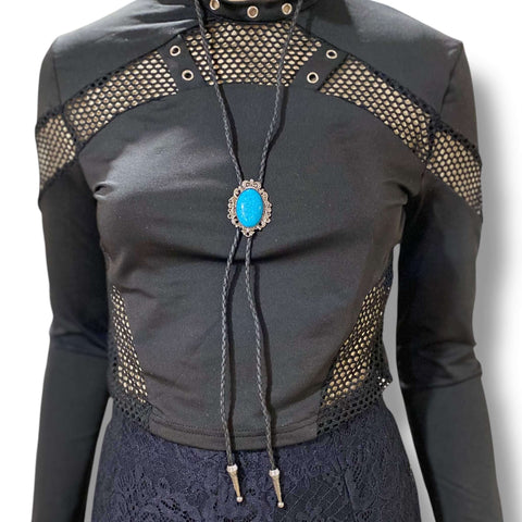 Antique Oval Stone Bolo Ties – Silver, Black Leather Western Turquoise Necktie