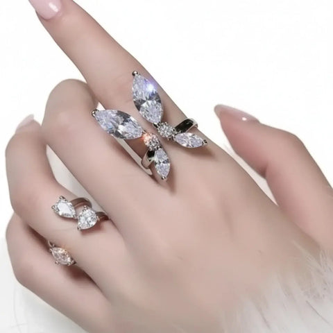 Silver Butterfly Diamond Cuff Ring - Silver / Imitation jewelry / Female - Women’s Ring
