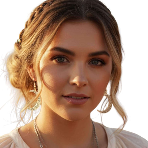 Boho western turquoise dangle earrings in three unique styles with silver-tone medallions, filigree crescent moon, or dome turquoise drop on hooks