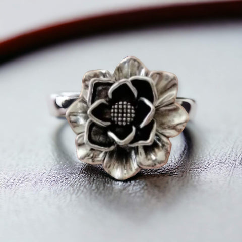 Silver Antique Flower Statement Ring