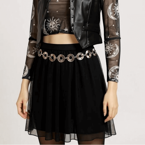 Silver Textured Cut Out Metal Link Belt  round cut out link concho adjustable fashion belt