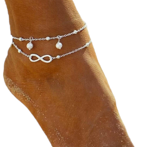 Women's Silver Silver Layering Infinity Anklet - 8-9.5" - Wild Time Fashion